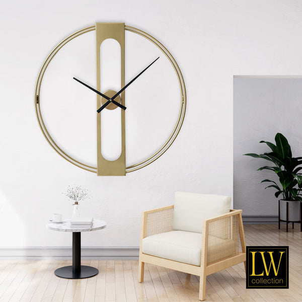 Wandklok Jayden goud 80cm - Wandklok modern - Stil uurwerk - Industriële wandklok