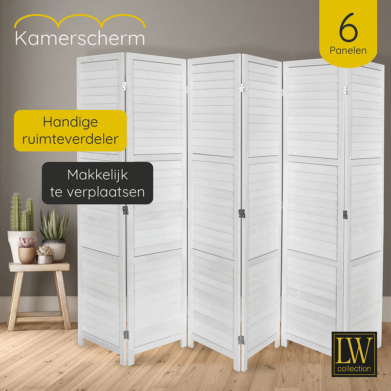 LW Collection Kamerscherm 6 panelen wit hout 170X240CM - paravent - scheidingswand