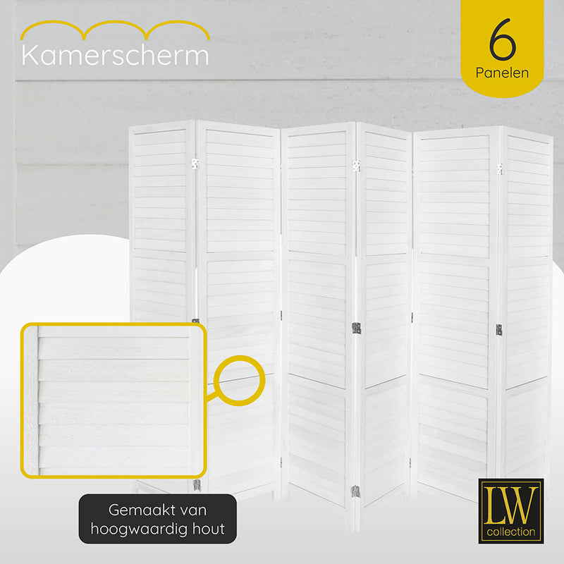 LW Collection Kamerscherm 6 panelen wit hout 170X240CM - paravent - scheidingswand