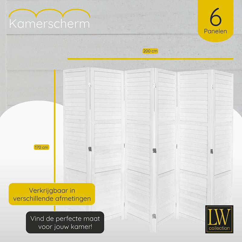 LW Collection Kamerscherm 6 panelen wit hout 170X240CM - paravent - scheidingswand