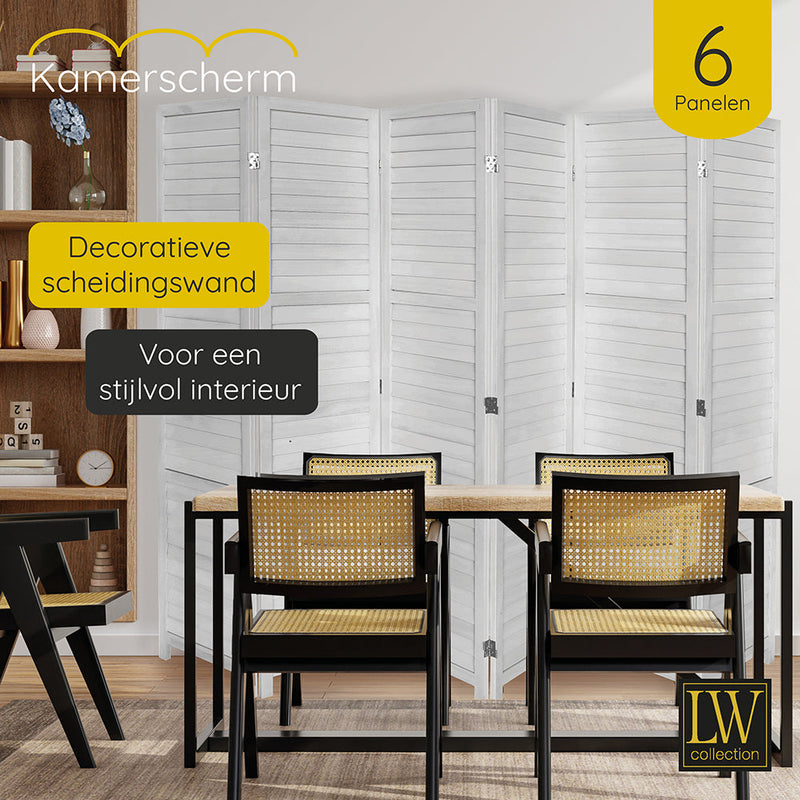 LW Collection Kamerscherm 6 panelen wit hout 170X240CM - paravent - scheidingswand