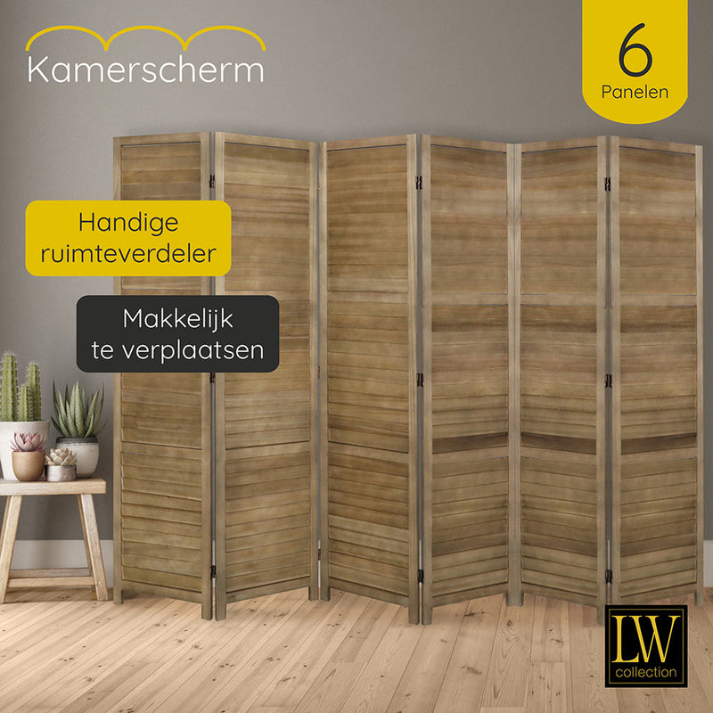 LW Collection Kamerscherm 6 panelen bruin 170X240CM - paravent - scheidingswand