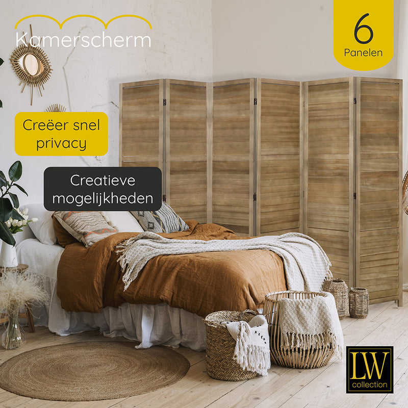 LW Collection Kamerscherm 6 panelen bruin 170X240CM - paravent - scheidingswand