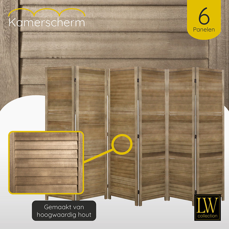 LW Collection Kamerscherm 6 panelen bruin 170X240CM - paravent - scheidingswand