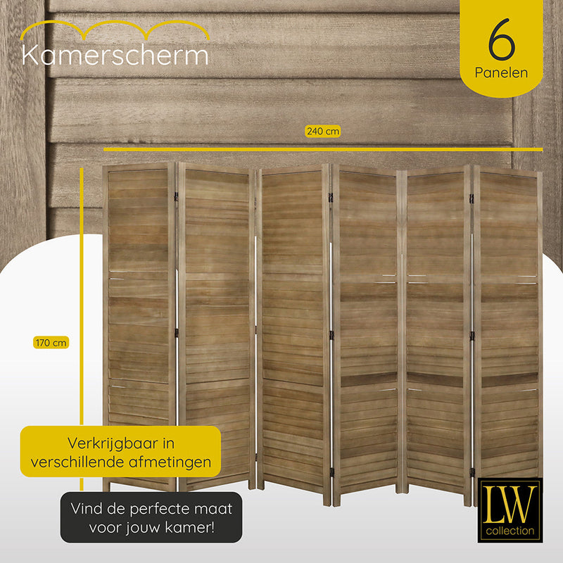 LW Collection Kamerscherm 6 panelen bruin 170X240CM - paravent - scheidingswand