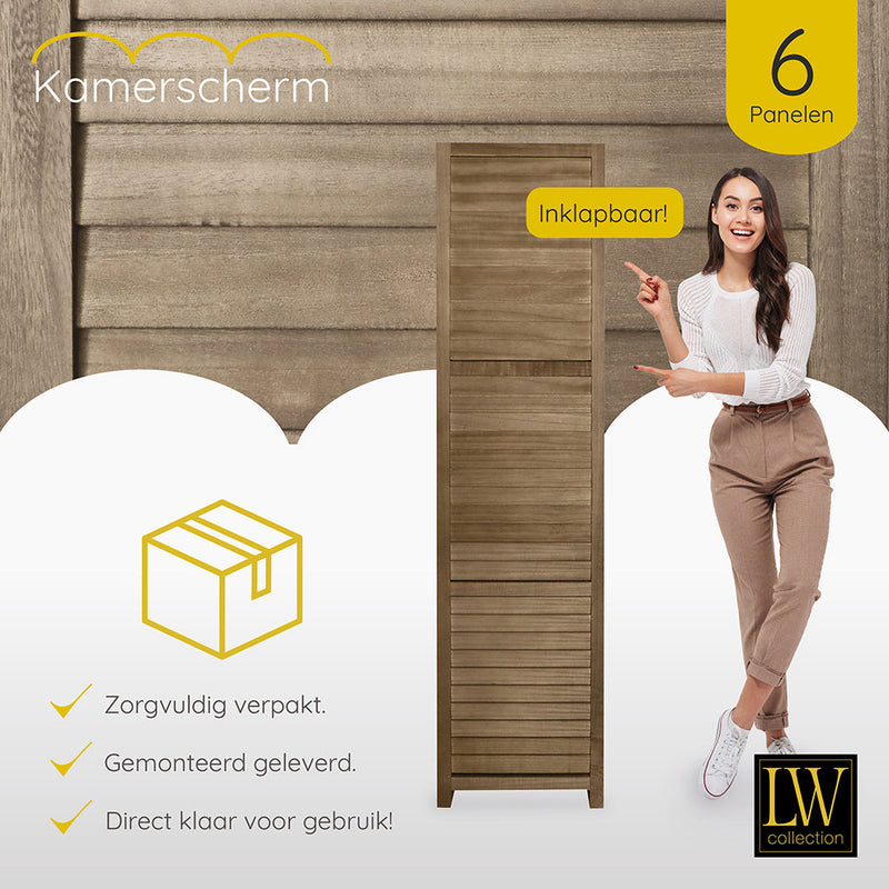 LW Collection Kamerscherm 6 panelen bruin 170X240CM - paravent - scheidingswand