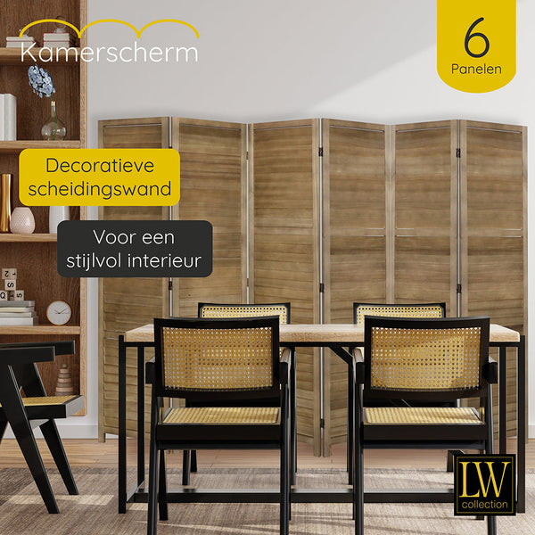 LW Collection Kamerscherm 6 panelen bruin 170X240CM - paravent - scheidingswand