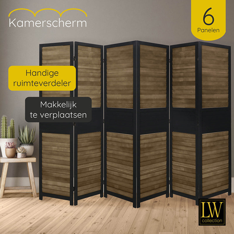 LW Collection Kamerscherm 6 panelen zwart bruin 170X240CM - paravent - scheidingswand