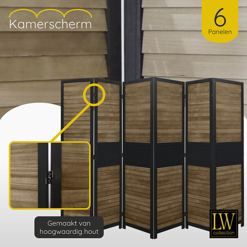 LW Collection Kamerscherm 6 panelen zwart bruin 170X240CM - paravent - scheidingswand