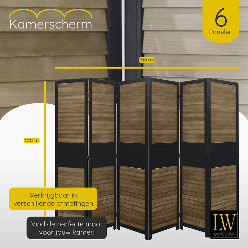 LW Collection Kamerscherm 6 panelen zwart bruin 170X240CM - paravent - scheidingswand