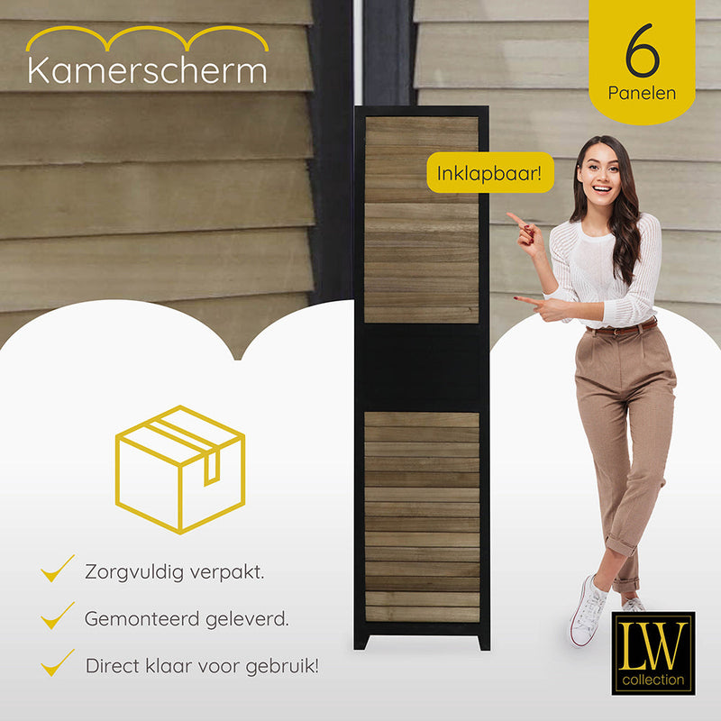 LW Collection Kamerscherm 6 panelen zwart bruin 170X240CM - paravent - scheidingswand