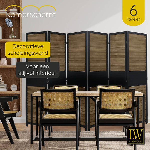 LW Collection Kamerscherm 6 panelen zwart bruin 170X240CM - paravent - scheidingswand