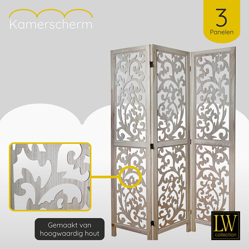 LW Collection Kamerscherm 3 panelen bruin 170X120CM - paravent - scheidingswand