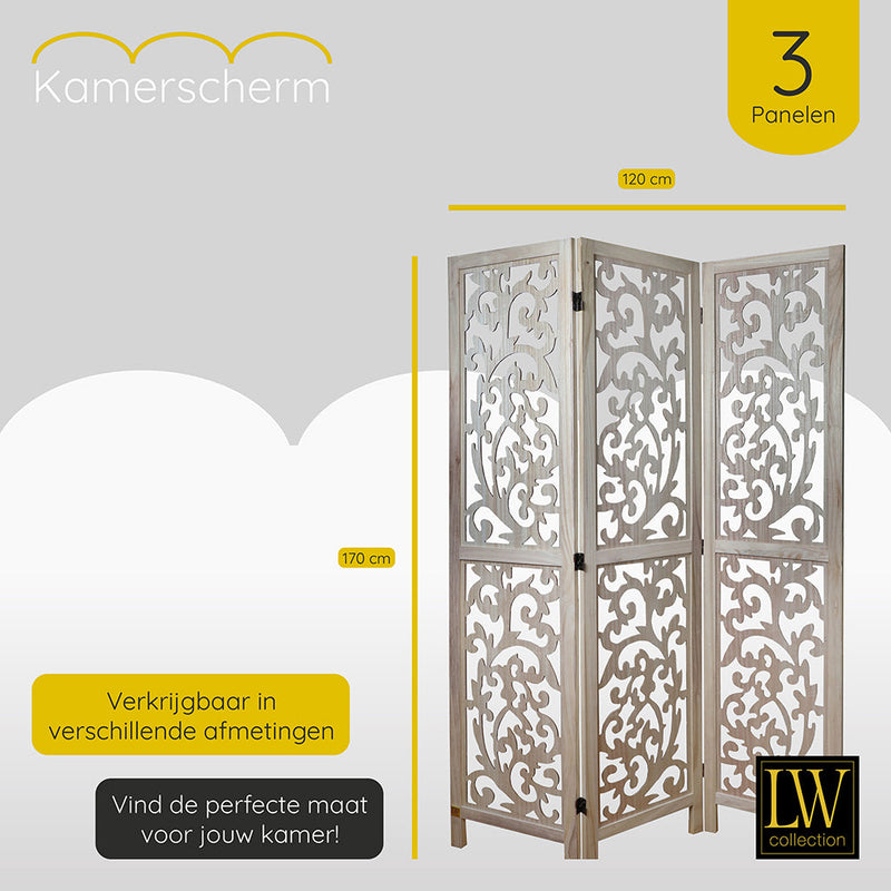 LW Collection Kamerscherm 3 panelen bruin 170X120CM - paravent - scheidingswand