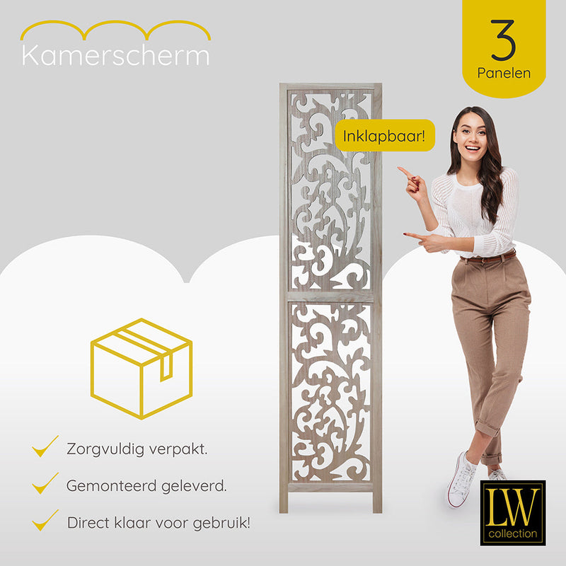 LW Collection Kamerscherm 3 panelen bruin 170X120CM - paravent - scheidingswand