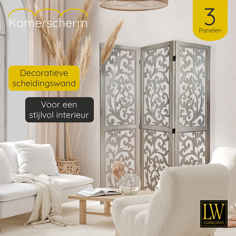 LW Collection Kamerscherm 3 panelen bruin 170X120CM - paravent - scheidingswand