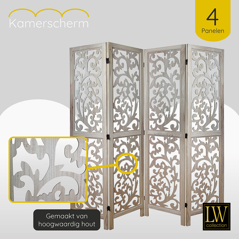 LW Collection Kamerscherm 4 panelen bruin 170X160CM - paravent - scheidingswand