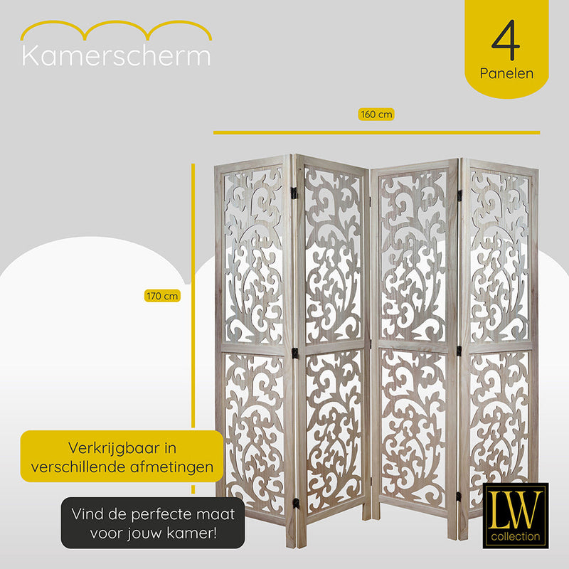 LW Collection Kamerscherm 4 panelen bruin 170X160CM - paravent - scheidingswand