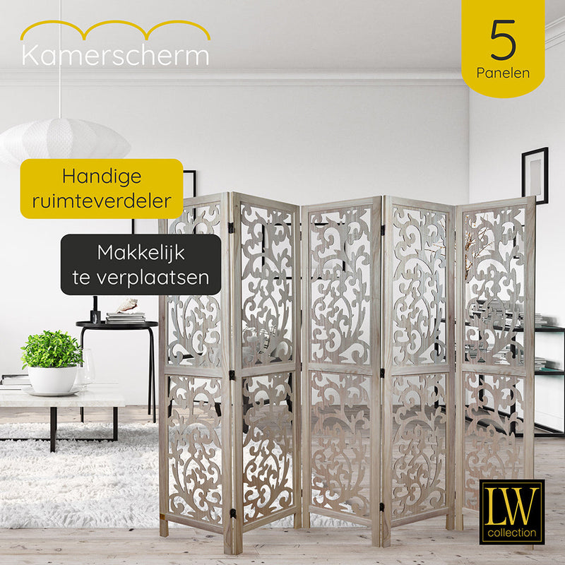 LW Collection Kamerscherm 5 panelen bruin 170X200CM - paravent - scheidingswand