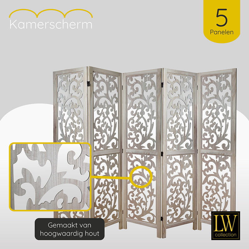 LW Collection Kamerscherm 5 panelen bruin 170X200CM - paravent - scheidingswand