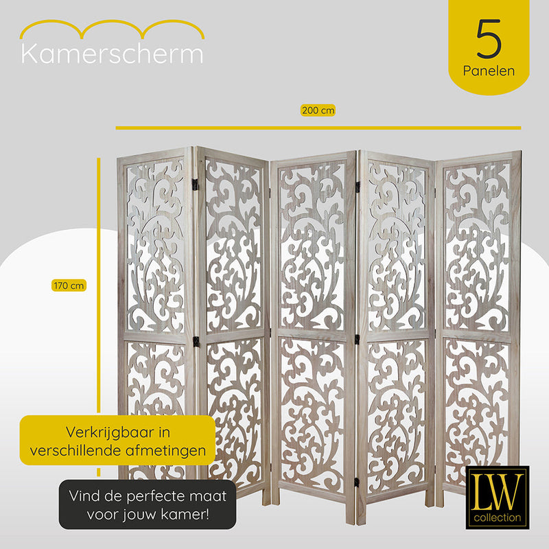 LW Collection Kamerscherm 5 panelen bruin 170X200CM - paravent - scheidingswand