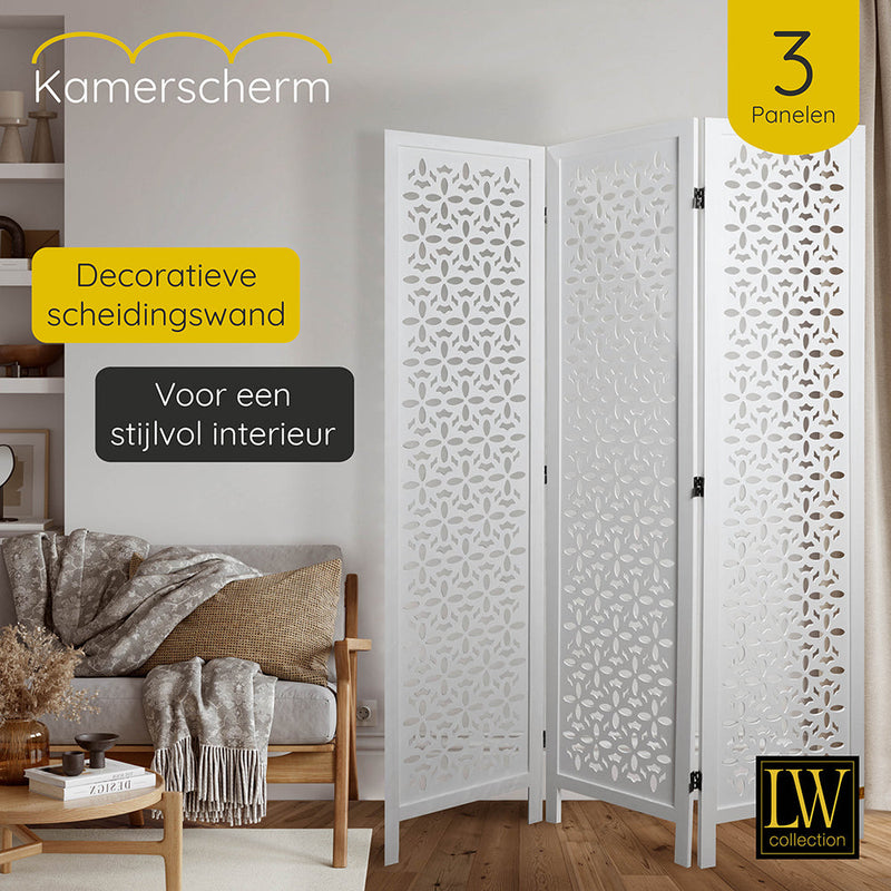 LW Collection Kamerscherm 3 panelen bruin 170X120CM - paravent - scheidingswand