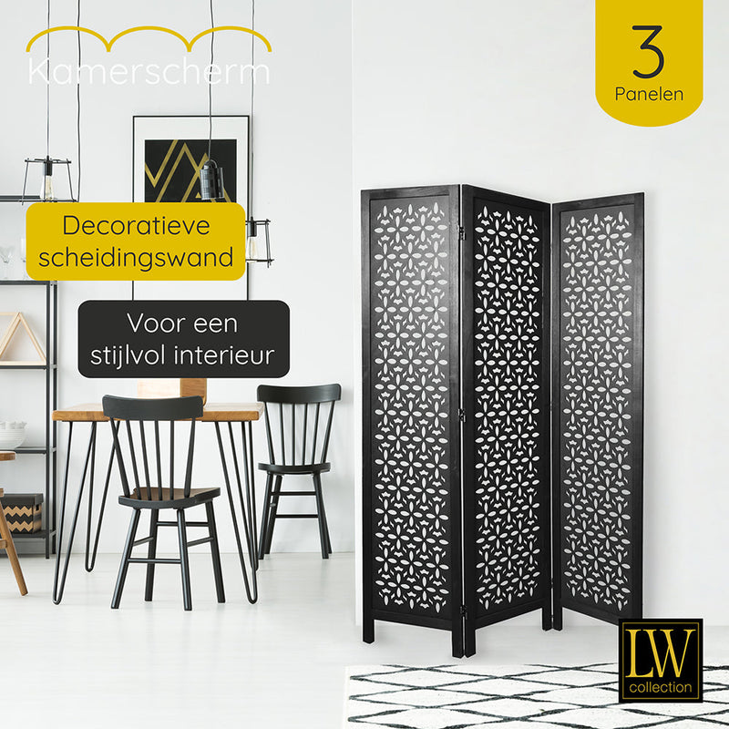 LW Collection Kamerscherm 3 panelen zwart 170X120CM - paravent - scheidingswand