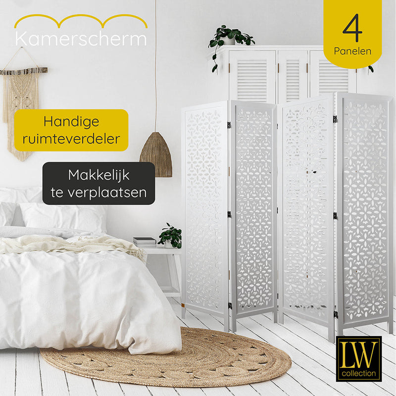 LW Collection Kamerscherm 4 panelen wit 170X160CM - paravent - scheidingswand