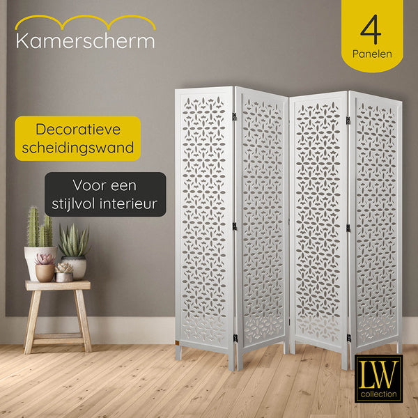 LW Collection Kamerscherm 4 panelen wit 170X160CM - paravent - scheidingswand