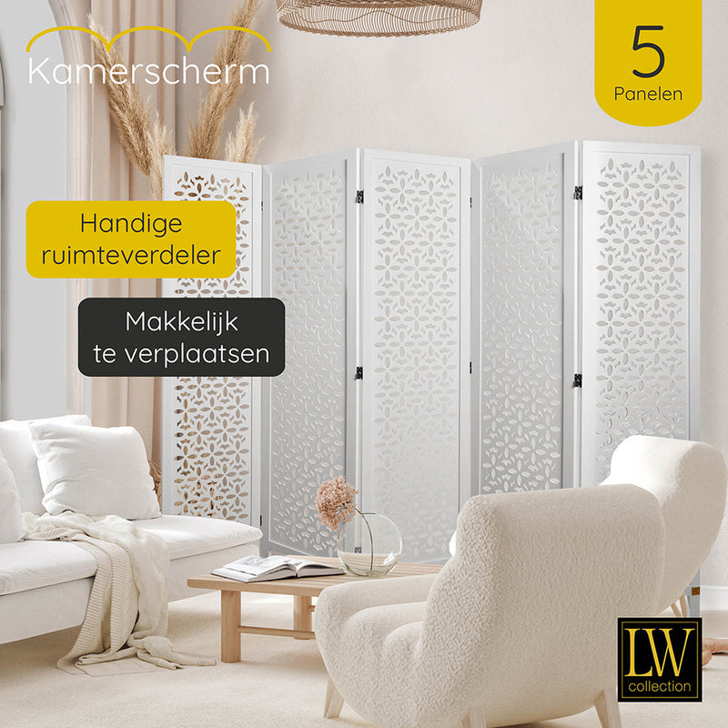 LW Collection Kamerscherm 5 panelen wit 170X200CM - paravent - scheidingswand