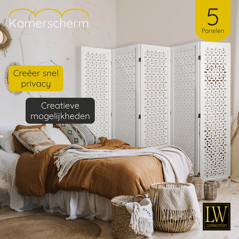 LW Collection Kamerscherm 5 panelen wit 170X200CM - paravent - scheidingswand