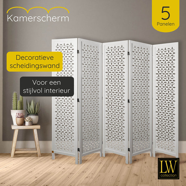 LW Collection Kamerscherm 5 panelen wit 170X200CM - paravent - scheidingswand