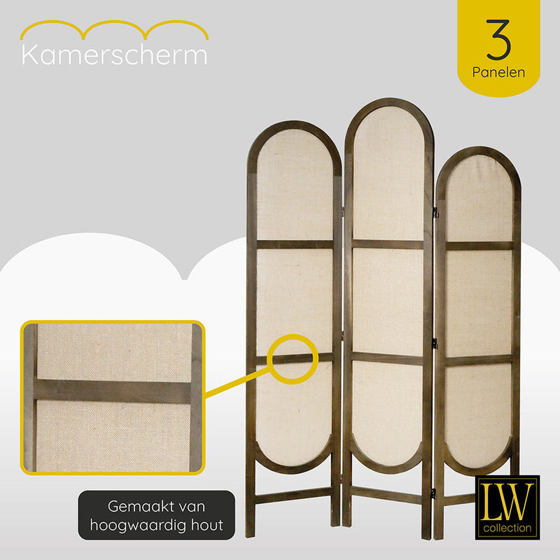 LW Collection Kamerscherm 3 panelen bruin 170X120CM - paravent rond - scheidingswand