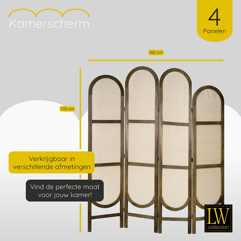 LW Collection Kamerscherm 4 panelen bruin 170X160CM - paravent rond - scheidingswand