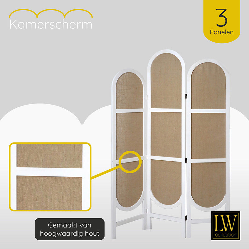 LW Collection Kamerscherm 3 panelen wit 170X120CM - paravent rond - scheidingswand