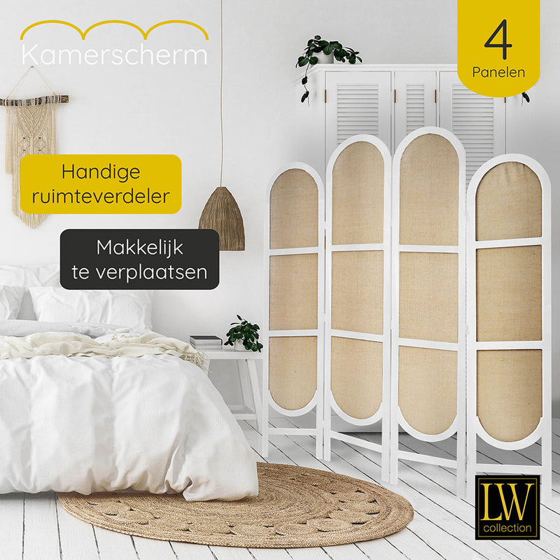 LW Collection Kamerscherm 4 panelen wit 170X160CM - paravent rond - scheidingswand