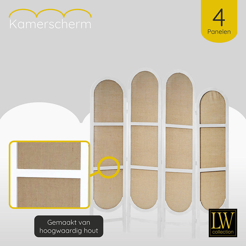 LW Collection Kamerscherm 4 panelen wit 170X160CM - paravent rond - scheidingswand