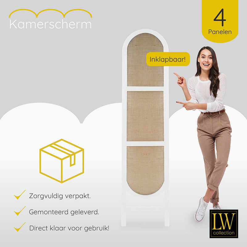 LW Collection Kamerscherm 4 panelen wit 170X160CM - paravent rond - scheidingswand