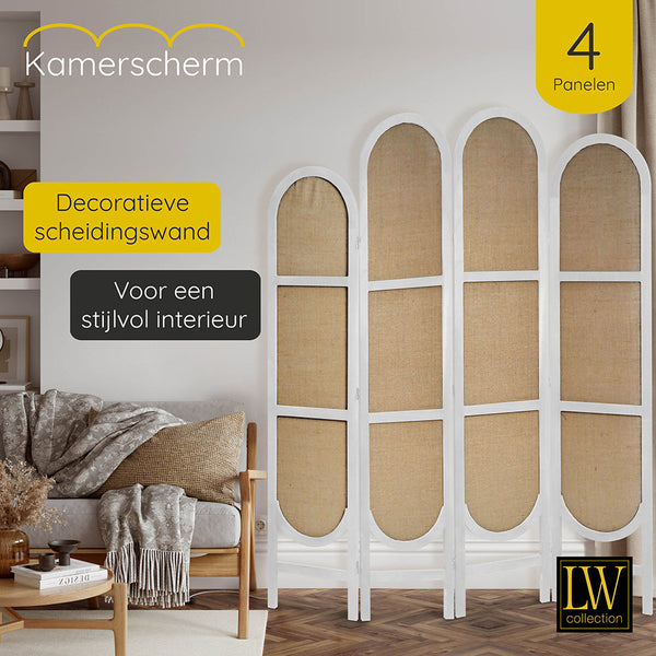 LW Collection Kamerscherm 4 panelen wit 170X160CM - paravent rond - scheidingswand