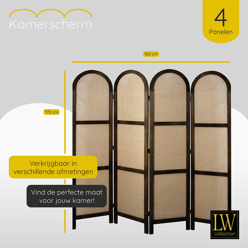 LW Collection Kamerscherm 4 panelen bruin 170X160CM - paravent rond - scheidingswand