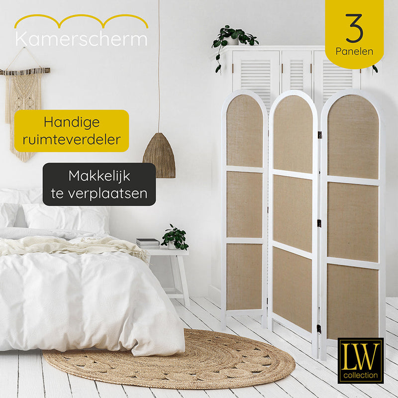 LW Collection Kamerscherm 3 panelen wit 170X120CM - paravent rond - scheidingswand