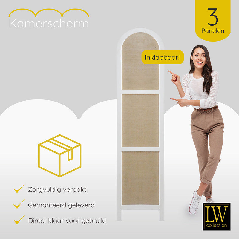 LW Collection Kamerscherm 3 panelen wit 170X120CM - paravent rond - scheidingswand