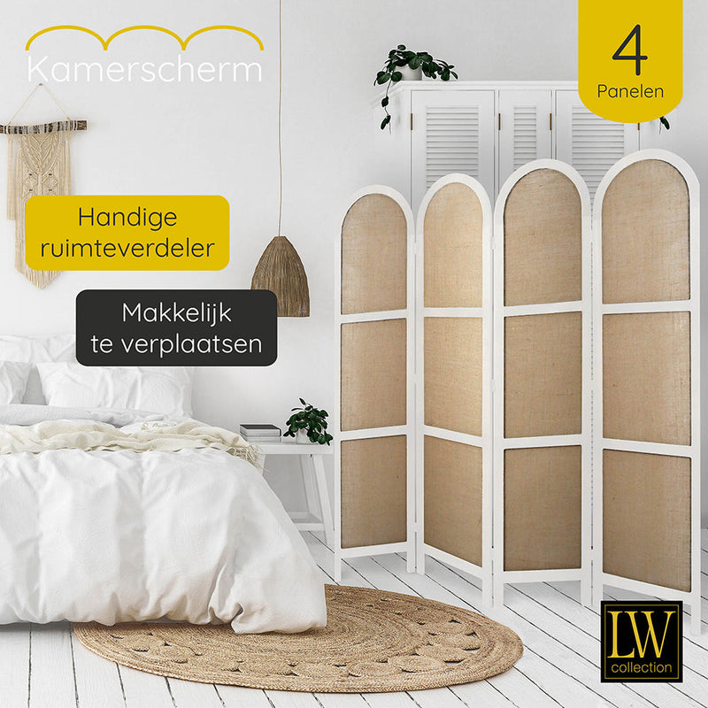 LW Collection Kamerscherm 4 panelen wit 170X160CM - paravent rond - scheidingswand