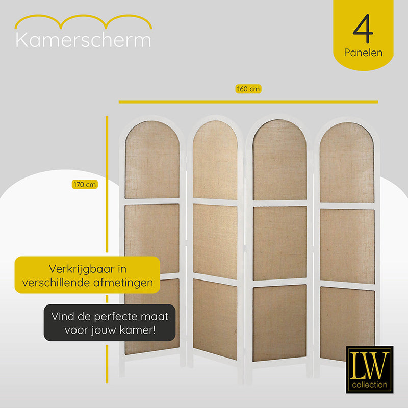 LW Collection Kamerscherm 4 panelen wit 170X160CM - paravent rond - scheidingswand